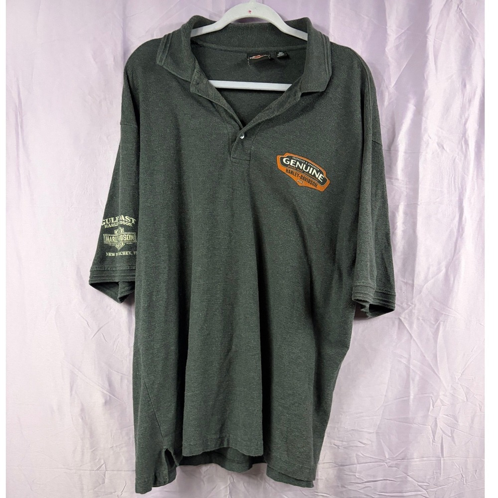 Harley-Davidson Mens XL Gray Heather Gulf Coast Polo Shirt Short Sleeve Cotton
